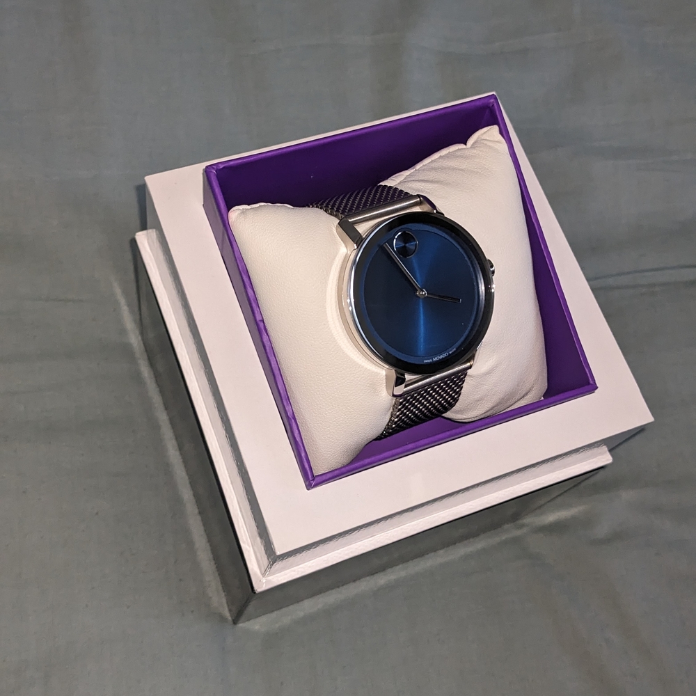 Movado Blue Dial with Silver Mesh Band Watch - Picture 2 of 4